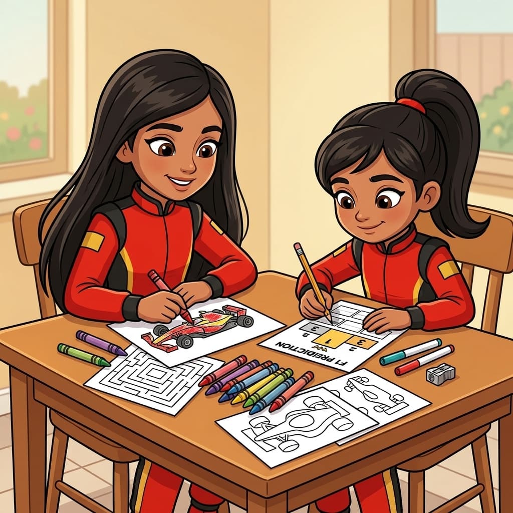 Malini and Sivi doing a Paddock Pass Kids activity packet